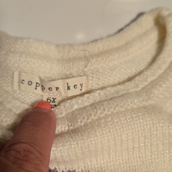 Copper Key Cream Sweater with Multicolor rainbow Stripes. Girls size 6. - Picture 2 of 4